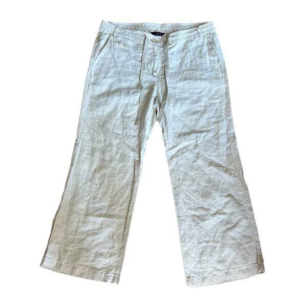 Lands' End Linen Blend Wide Leg Pants Beige Drawstring Coastal Casual Sz 14 - Picture 1 of 6